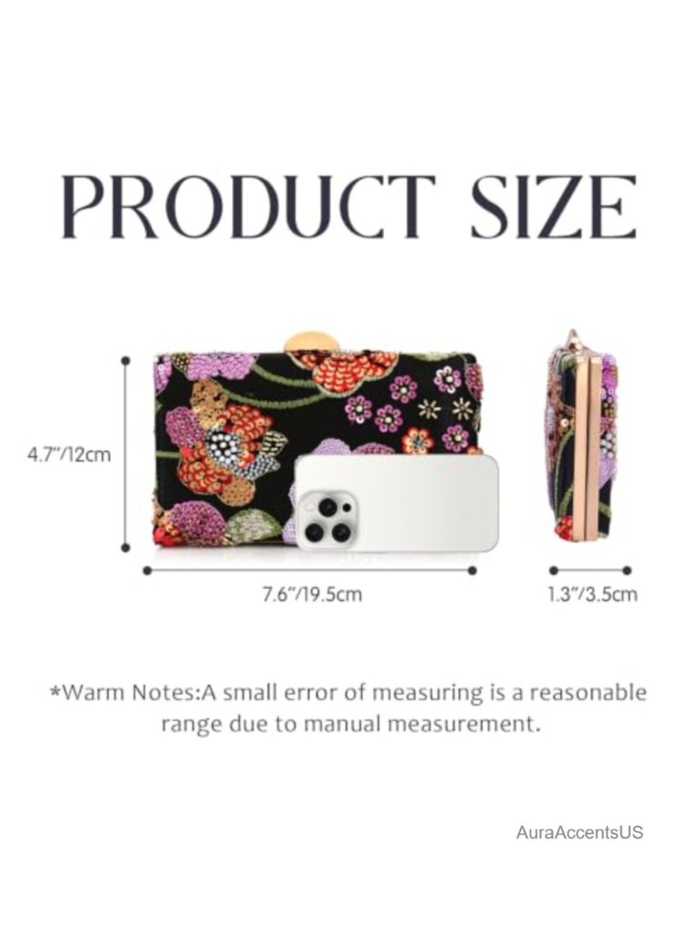 Embroidered Sequin Clutch Purse for Women Elegant Floral Beaded Evening Bag - Picture 2 of 6